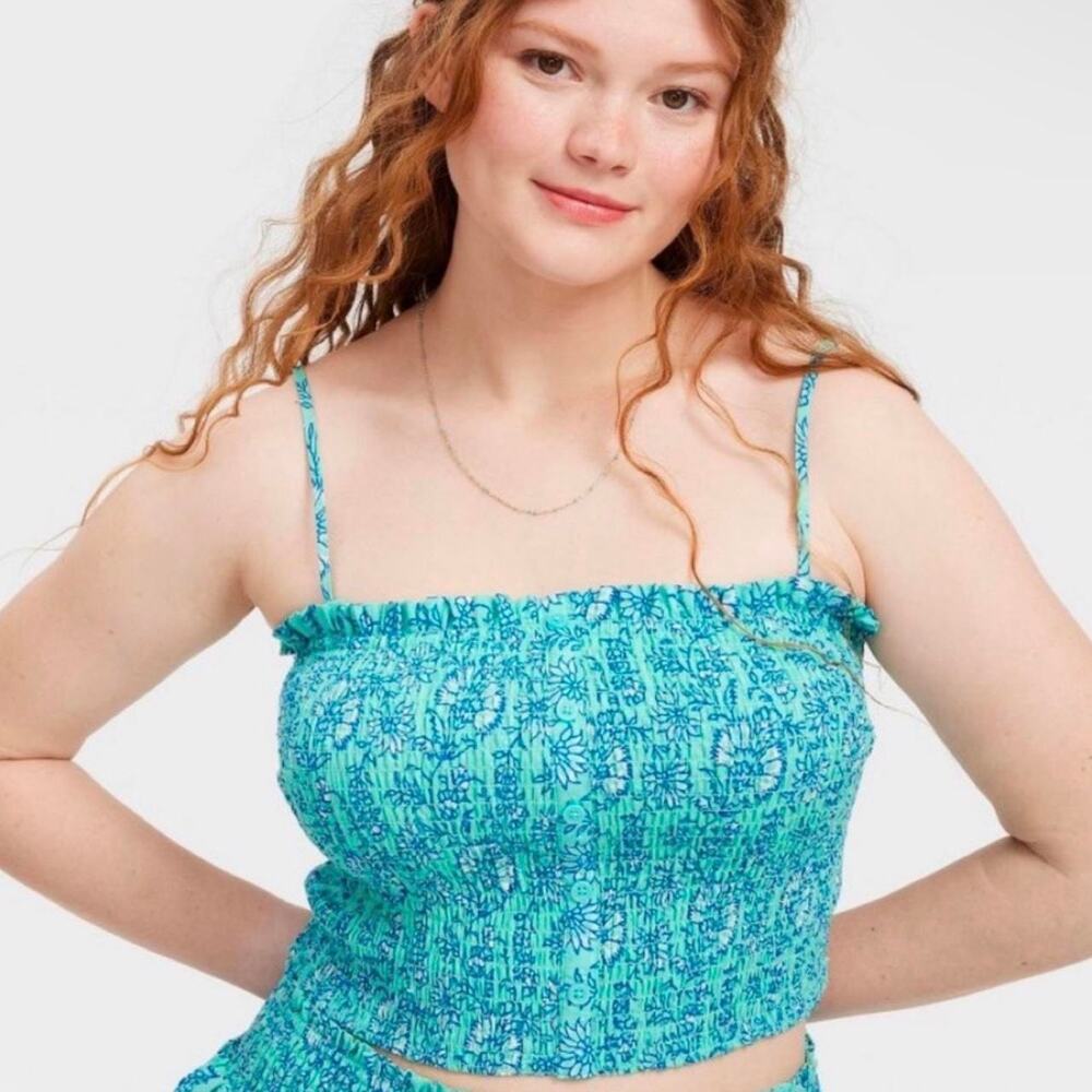 Roller Rabbit X Target Collab NWT Smocked Peplum Strappy Cropped Tank Top SZ XL